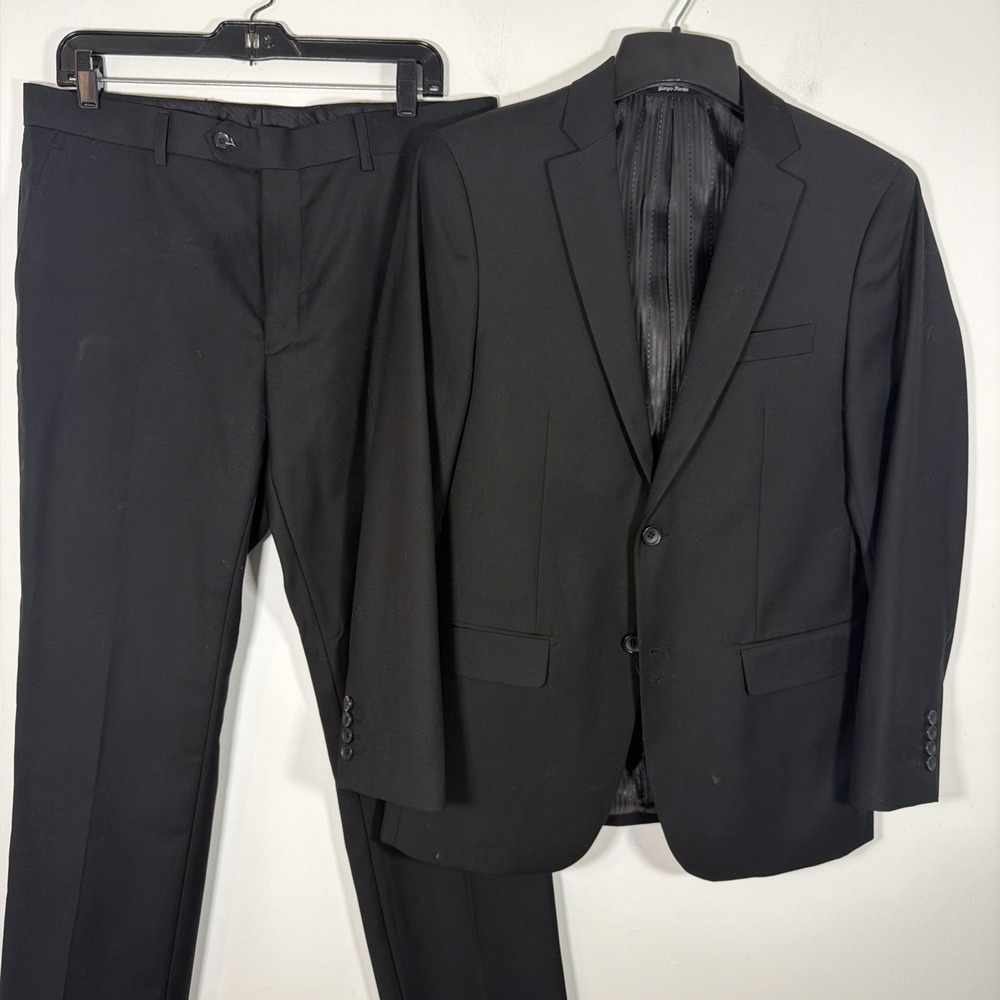 Giorgio Fiorelli Black 2 pc‎ Suit Blazer Slim Fit Jacket 40 Pant 34 x 30 Formal